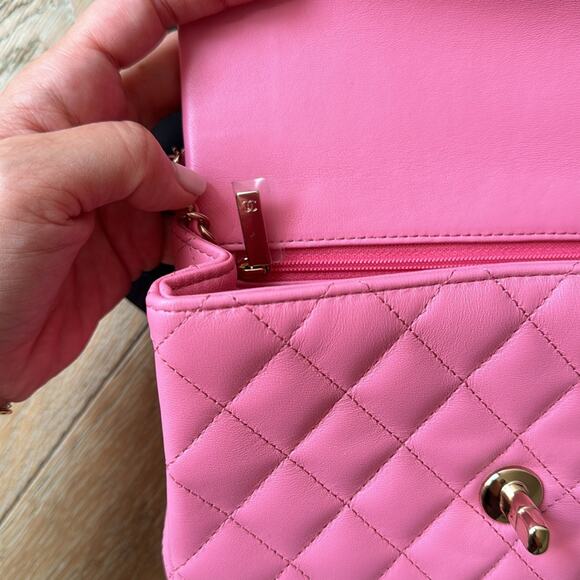CHANEL 23P Pink Mini Flap Bag Top Handle Gold Hardware NWT RARE - Picture 10 of 11